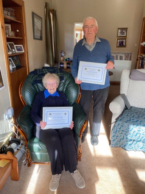   IT WAS A HAPPY DAY RECENTLY FOR SANDY AND PETA RENNIE OF STRATHMIGLO WHEN MEMBERS PRESENTED THEM WITH HONORARY MEMBERSHIP CERTIFICATES IN APPRECIATION OF THEIR SUPPORT AND LOYALTY TO THE CLUB. SANDY WAS ONE OF THE ORIGINAL FOUNDER MEMBERS WHEN THE CLUB WAS INAUGURATED IN 1994.                                                   